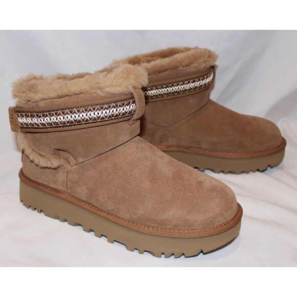 UGG Women's Classic Ultra Mini Alpsey Suede Shearling Lined Boot Sz 8 NIB BROWN - Picture 1 of 7